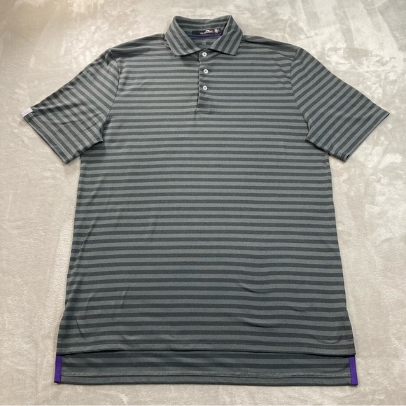 RLX Polo Ralph Lauren Golf Black Grey Striped Polo Shirt Men's Sz L Wicking - Picture 2 of 9